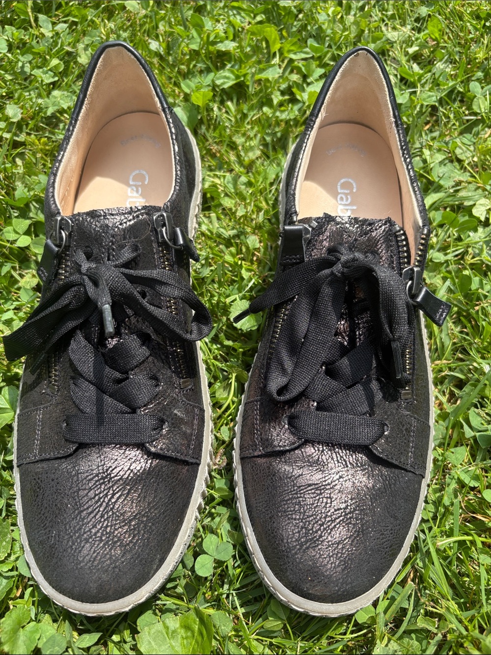Gabor Black Low-Top Platform Lace-Up Sneakers with Side Zipper - Picture 3 of 5